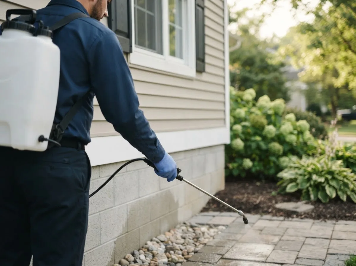 Pest control technician inspecting a home in Burbank, OK